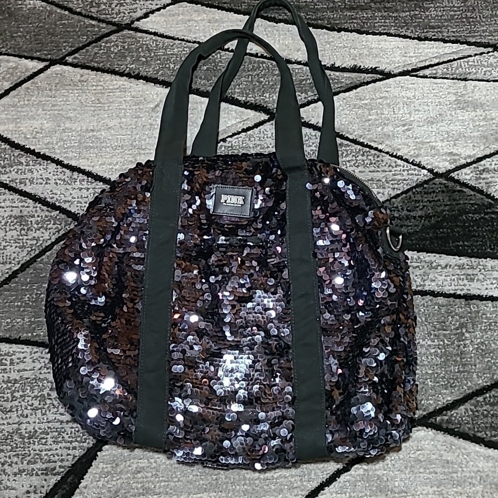 VINTAGE VS PINK SEQUINS CANVAS EVERYWHERE SHOULDER HANDBAG